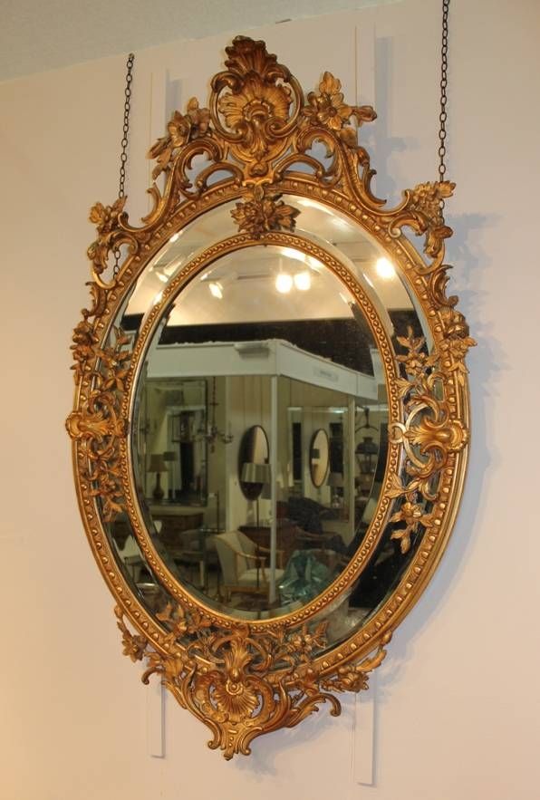 A Large Oval Border Glass Gilt Mirror | French C. 1860. | Magus Intended For Oval French Mirrors (Photo 10 of 30)