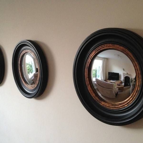 A Trio Of Small Round Antique Black 'fish Eye' Convex Mirror In Round Convex Mirrors (Photo 5 of 20)