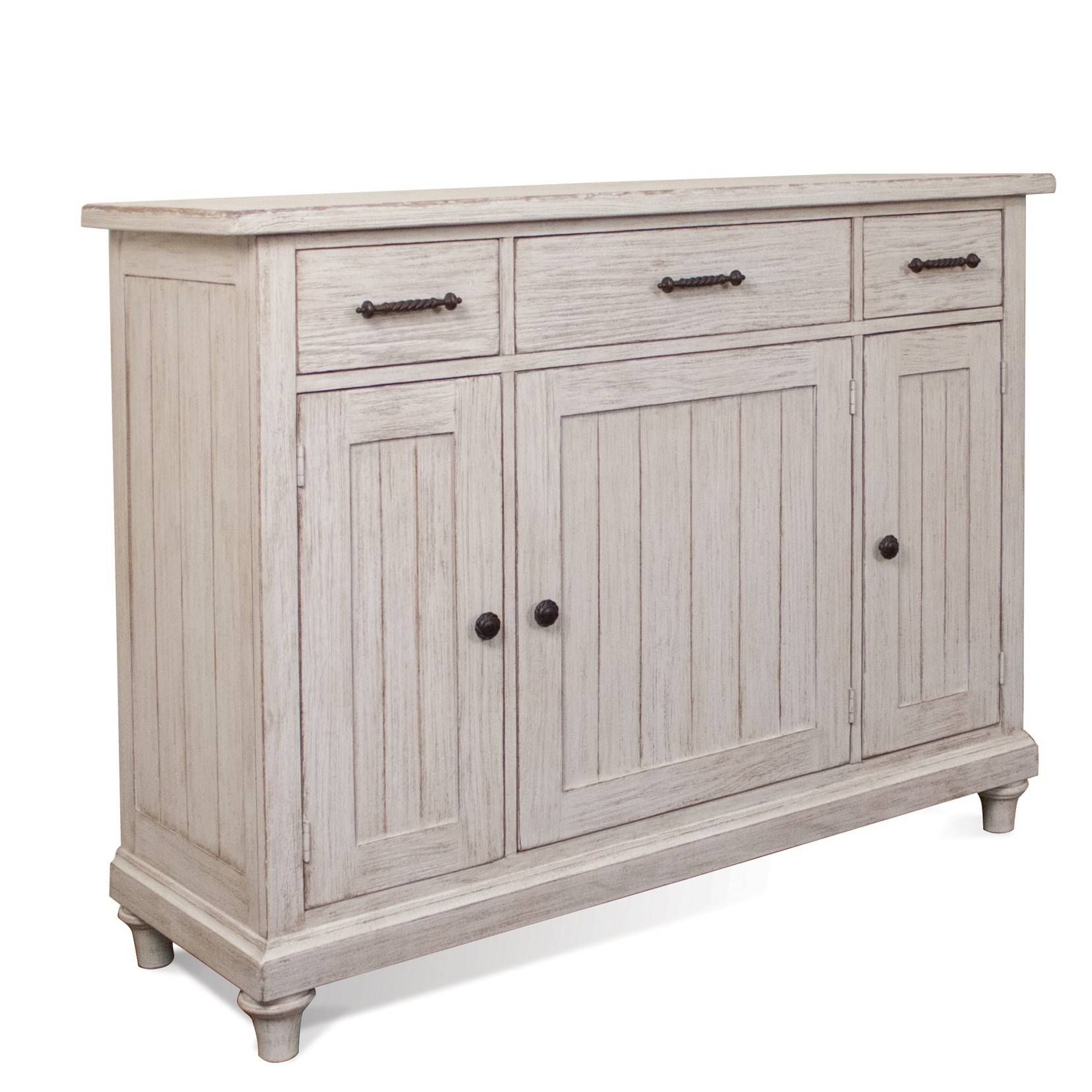 Aberdeen Wood Sideboard Server In Weathered Worn White Intended For White And Wood Sideboard (View 5 of 20)