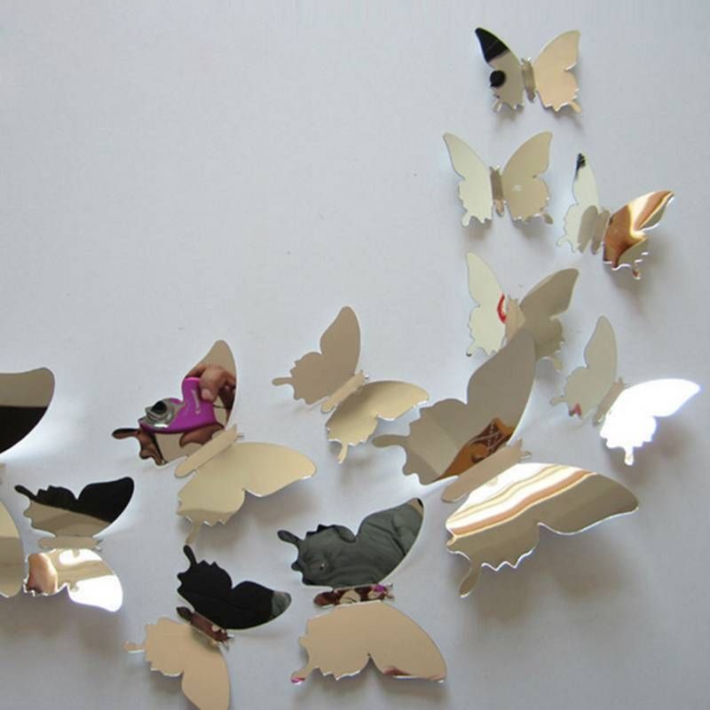 Aliexpress : Buy 12x 3d Removable Pvc Butterfly Style Wall Regarding Butterfly Wall Mirrors (View 15 of 20)
