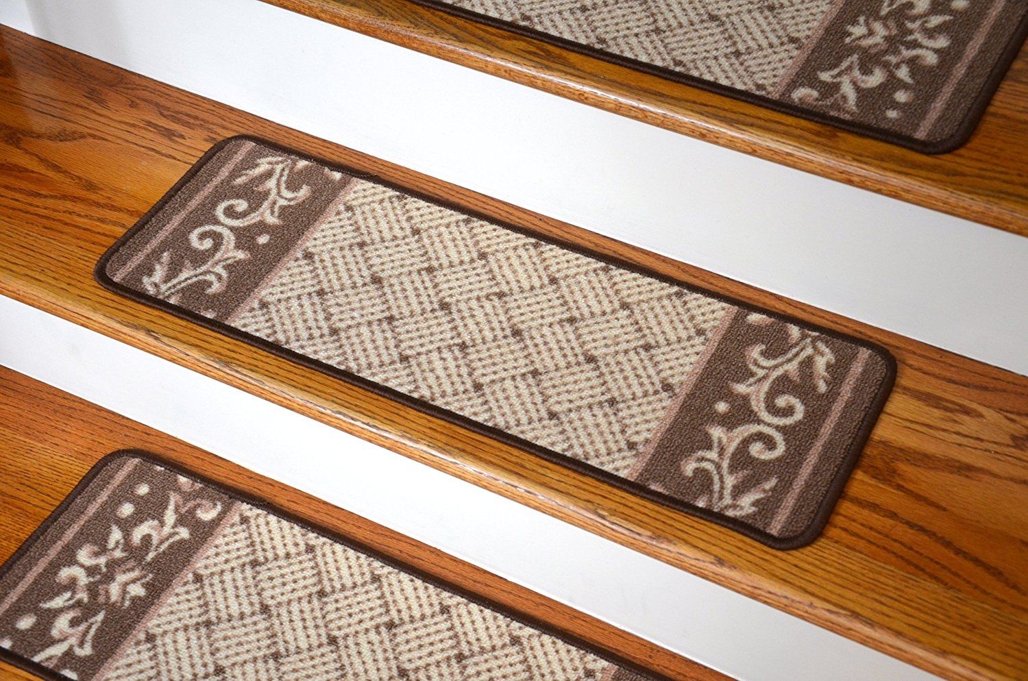 Amazon Carpet Stair Treads Caramel Scroll Border Pertaining To Removable Carpet Stair Treads (View 9 of 20)