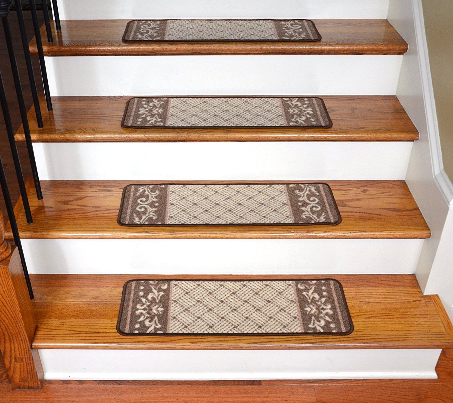 Amazon Carpet Stair Treads Caramel Scroll Border Pertaining To Stairway Carpet Treads (Photo 4 of 20)