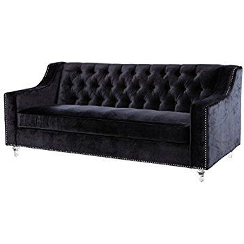 Amazon Iconic Home Dylan Modern Tufted Black Velvet Sofa With With Regard To Black Velvet Sofas (View 11 of 15)