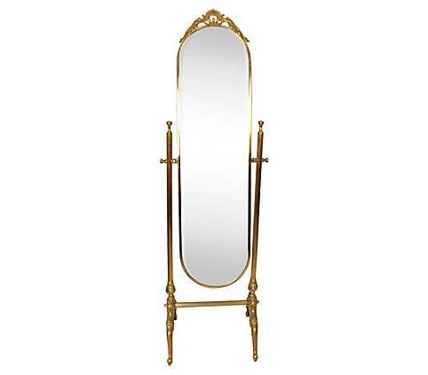 Antique Chevalier Standing Mirror On Ornate Brass Base – Vintage Intended For Antique Free Standing Mirrors (View 11 of 20)