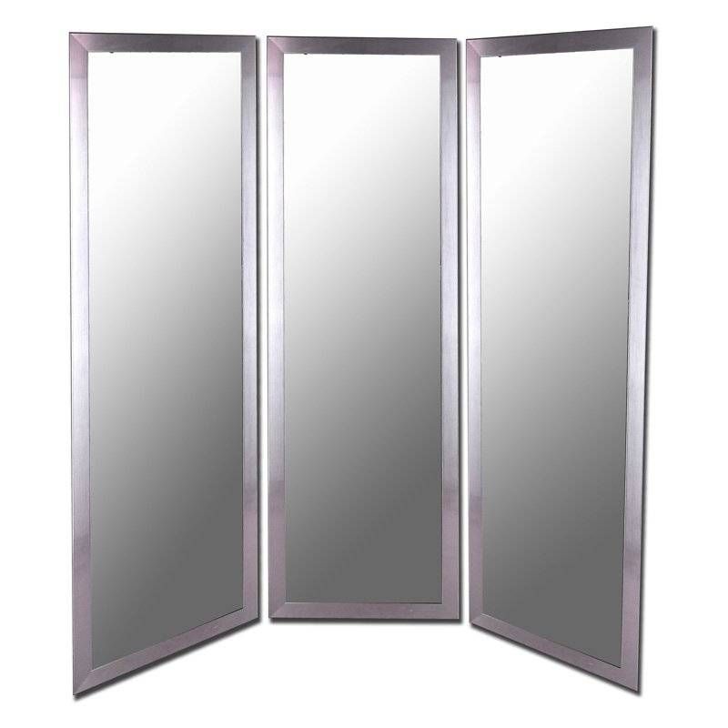 Antique Silver Full Length Free Standing Tri Fold Mirror  66w X Within Silver Full Length Mirrors (View 30 of 30)