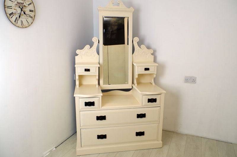 Antique Victorian Dressing Table With Tall Mirror Painted Vintage Regarding Tall Dressing Mirrors (Photo 13 of 30)