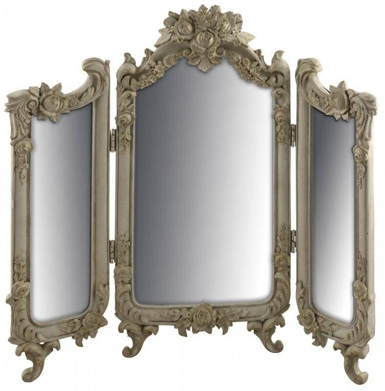 Antiqued Cream Ornate Vintage Dressing Table Mirror | Mulberry Moon With Ornate Dressing Table Mirrors (View 3 of 20)