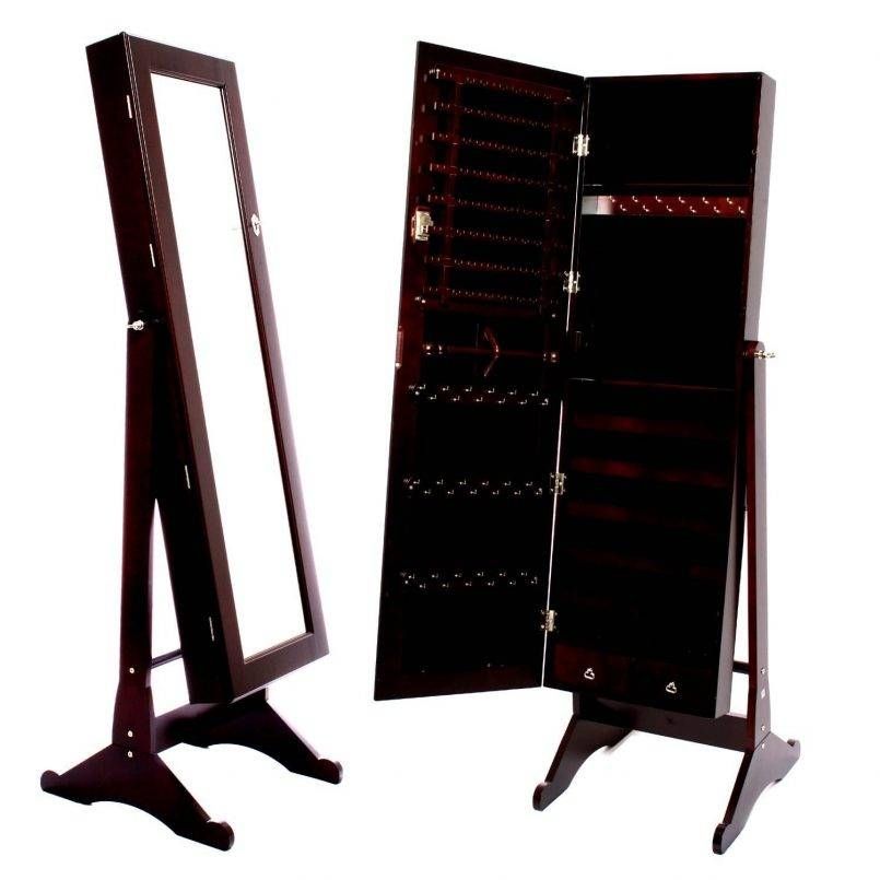 Armoires Mirrored Jewelry Espresso Dark Brown Cabinet Armoire Within Victorian Standing Mirrors (Photo 27 of 30)