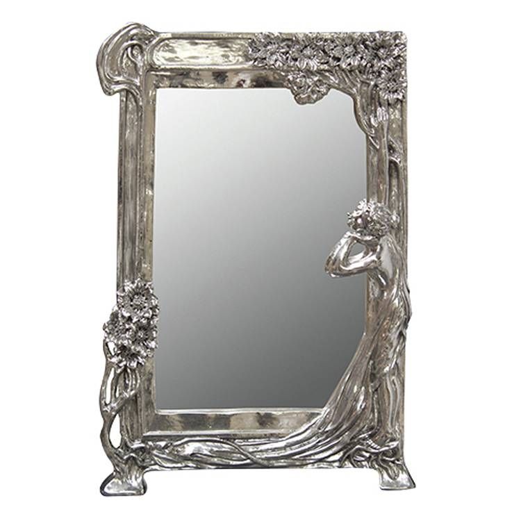Art Nouveau Style Silver Mirror 27x 40cm Art Nouveau Style Silver Throughout Art Nouveau Dressing Table Mirrors (Photo 4 of 20)