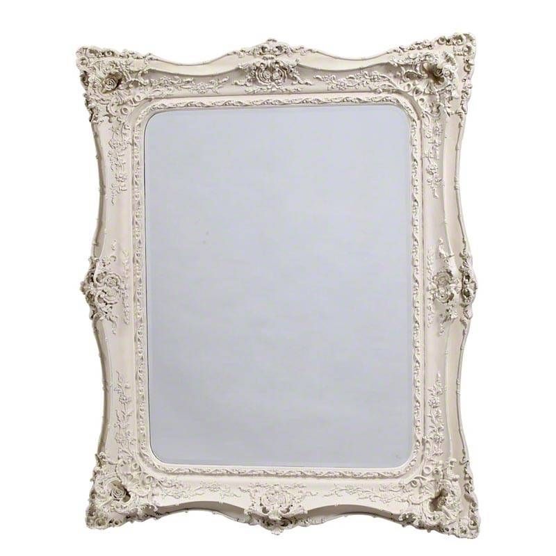 Baroque Large Antique White Rectangular French Mirror With Regard To Large White French Mirrors (Photo 17 of 30)