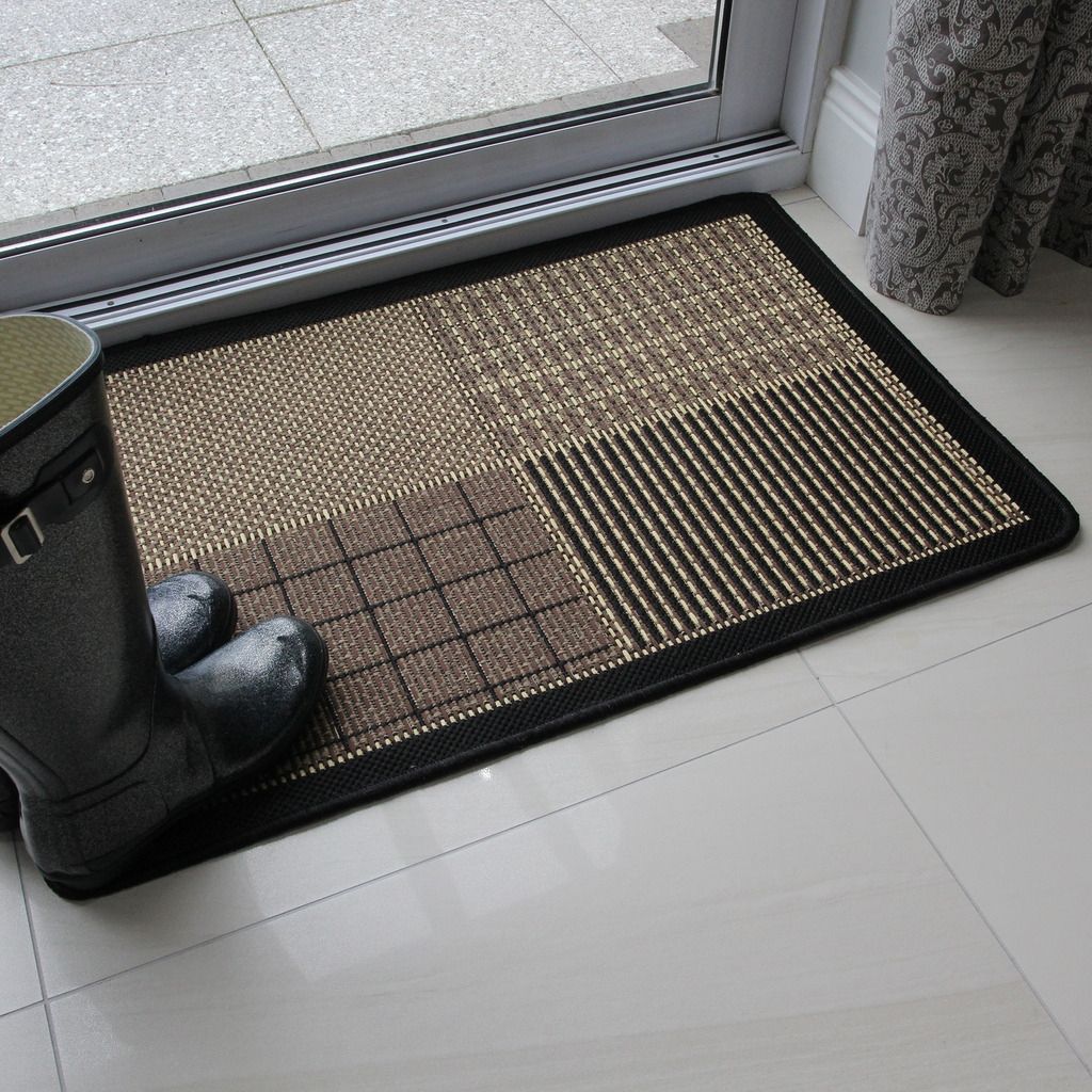 Brown Beige Checked Cheap Rug Modern Hardwearing Non Slip Flat Inside Hall Runners And Door Mats (View 12 of 20)