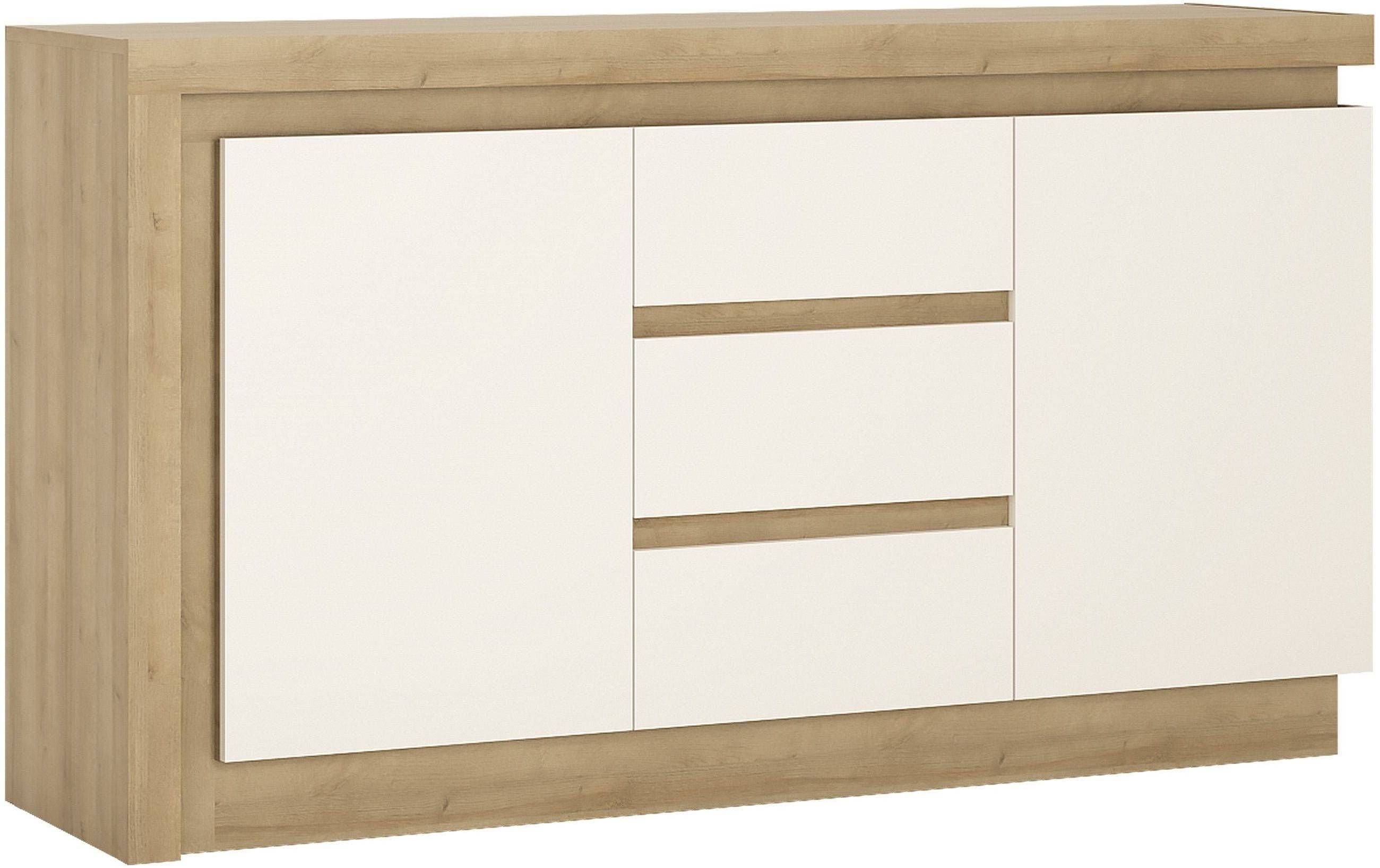 Buy Lyon Riviera Oak And White High Gloss Sideboard – 2 Door 3 Regarding Cheap White High Gloss Sideboard (View 20 of 20)