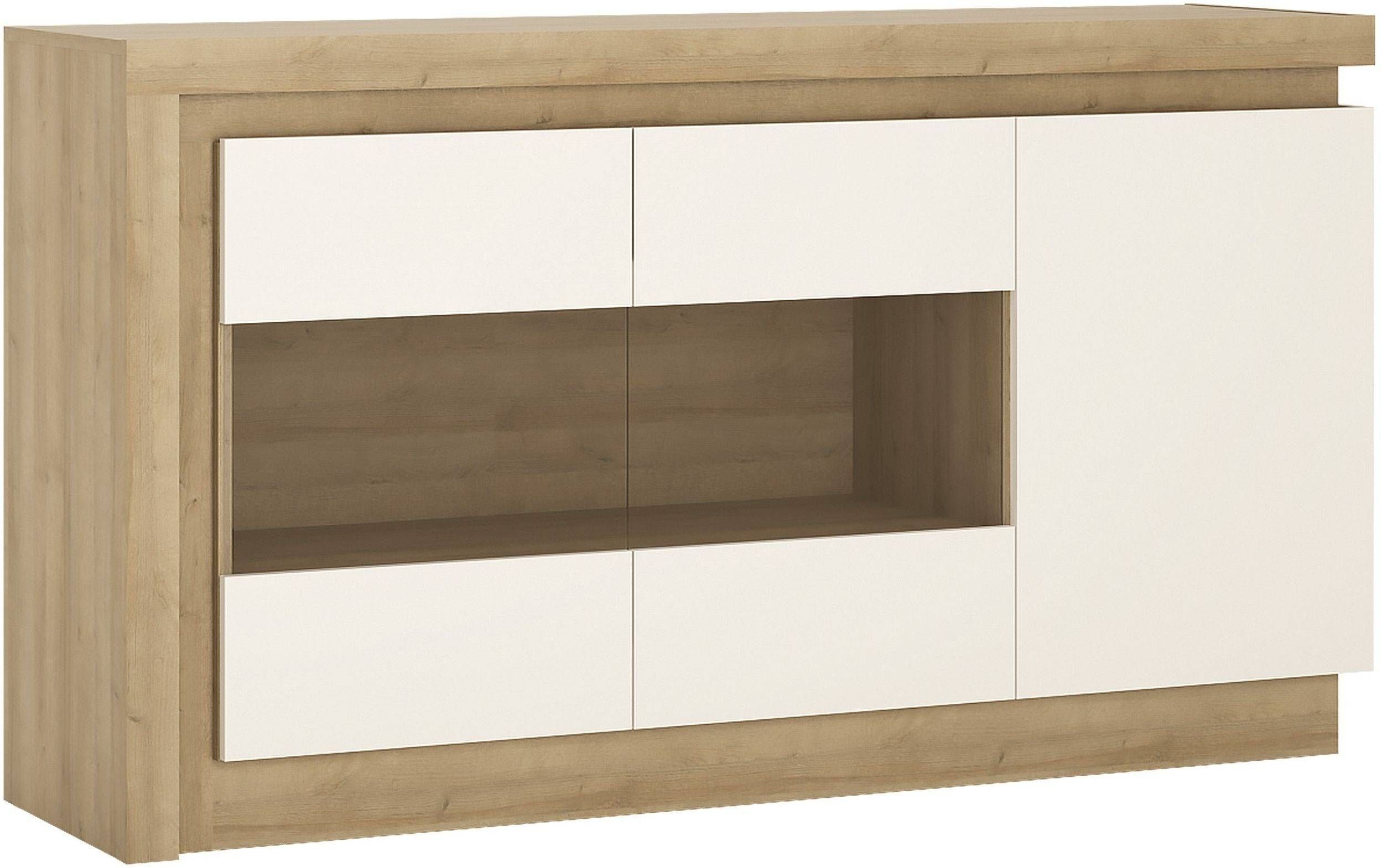 Buy Lyon Riviera Oak And White High Gloss Sideboard – 3 Door For High Gloss Sideboard (View 3 of 20)