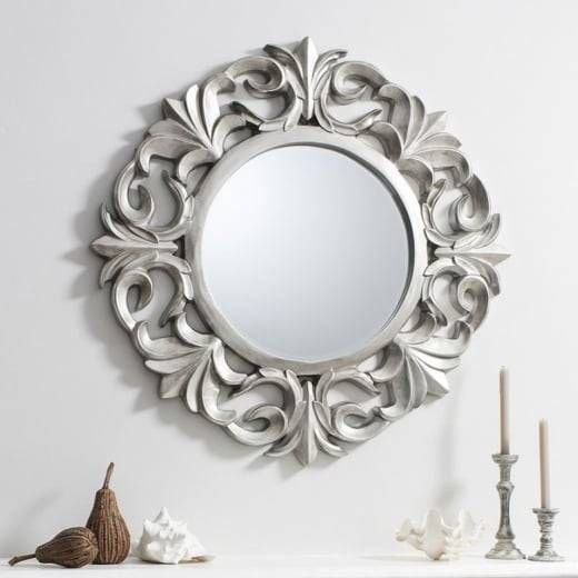 Buy Ornate Silver Round Mirror | Pewter Circle Wall Hanging Mirrors Regarding Ornate Round Mirrors (View 2 of 20)