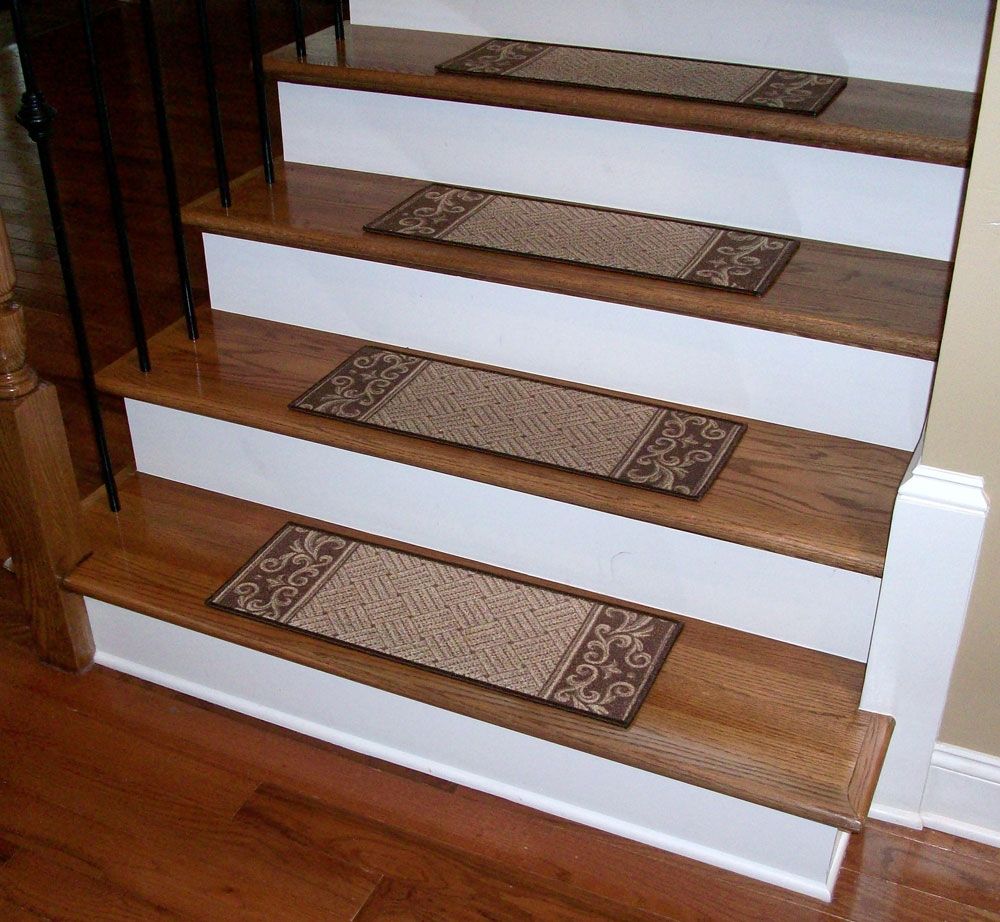 Carpet Stair Treads Caramel Scroll Border Dean Flooring Inside Carpet Treads For Hardwood Stairs (Photo 2 of 20)