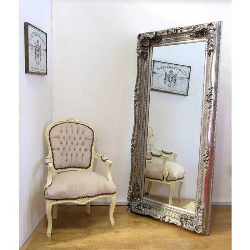 Carved Louis Large Ornate French Frame Leaner/wall Mirror – Silver Regarding Ornate Leaner Mirrors (Photo 7 of 30)