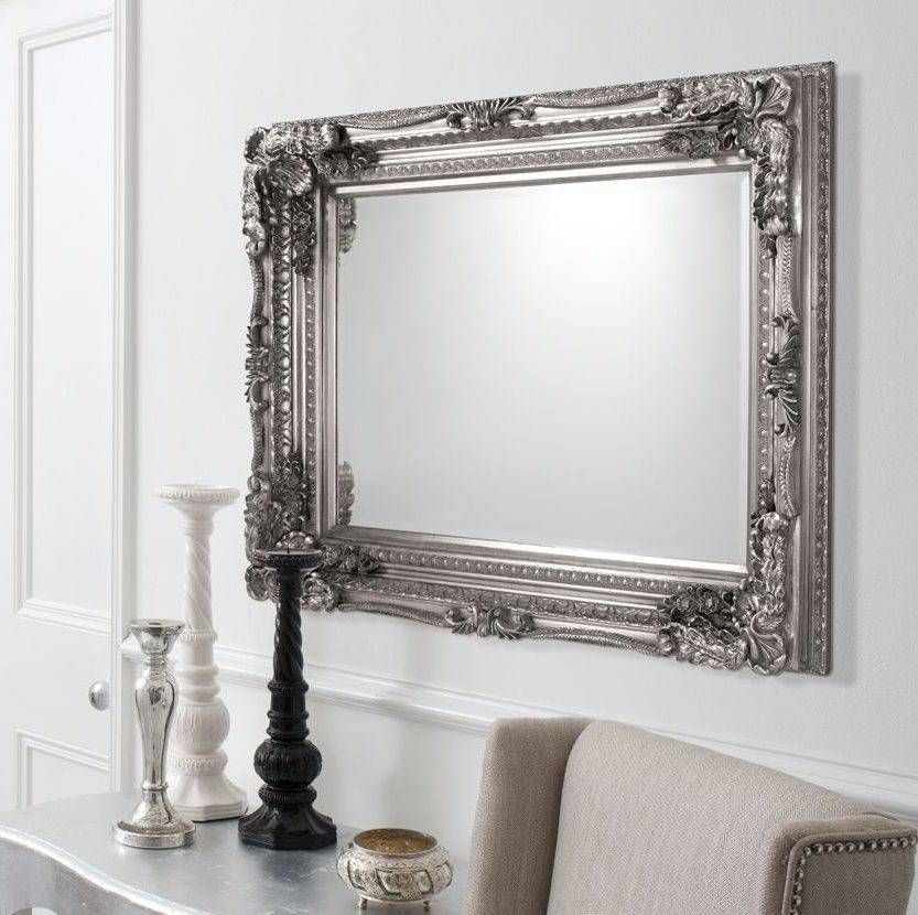 Carved Ornate Framed Silver Wall Mirror | French Mirror Company With Ornate French Mirrors (Photo 16 of 20)