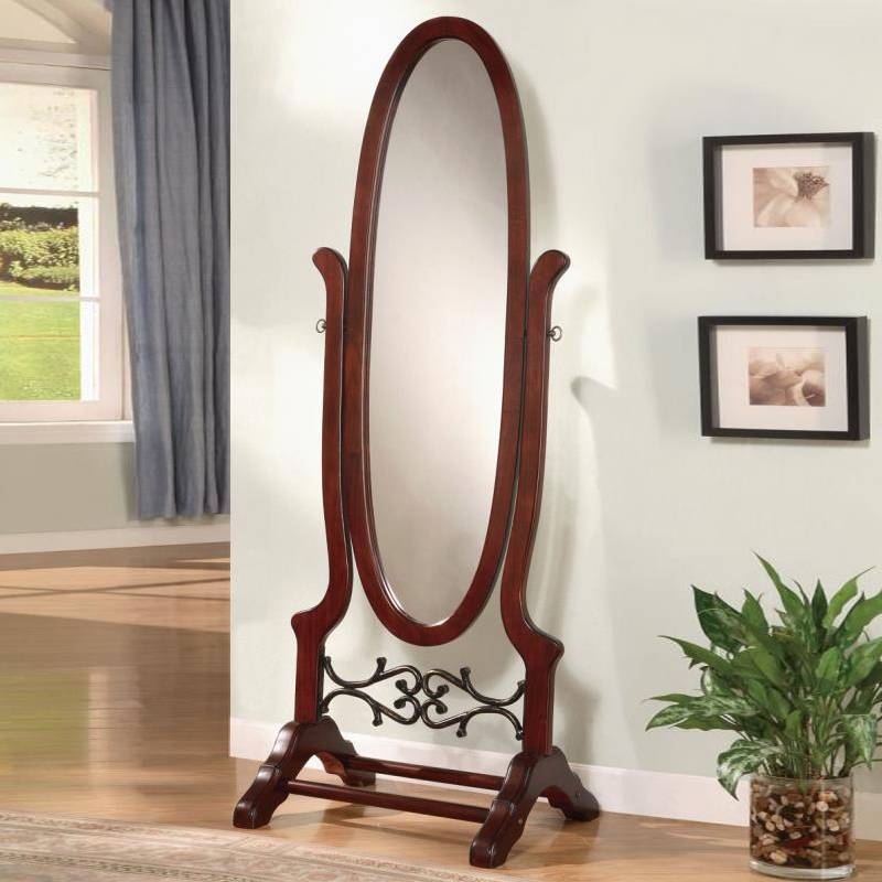 Cherry Solid Wood Frame Oval Accent Floor Standing Dressing Cheval Within Standing Dressing Mirrors (Photo 1 of 30)