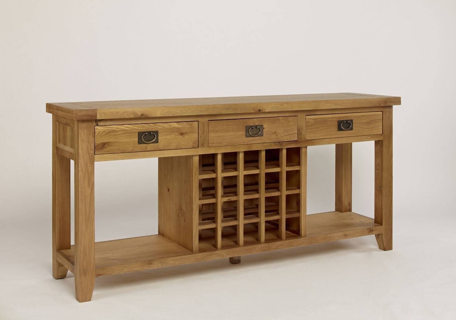 Chiltern Grand Oak 3 Drawer Wine Console Table With Oak Sideboard With Wine Rack (View 9 of 20)