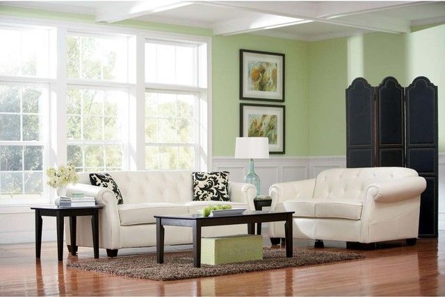 Coaster Modern Off White Leather Sofa Couch Loveseat Tufted Living Set Regarding Off White Leather Sofa And Loveseat (View 6 of 15)