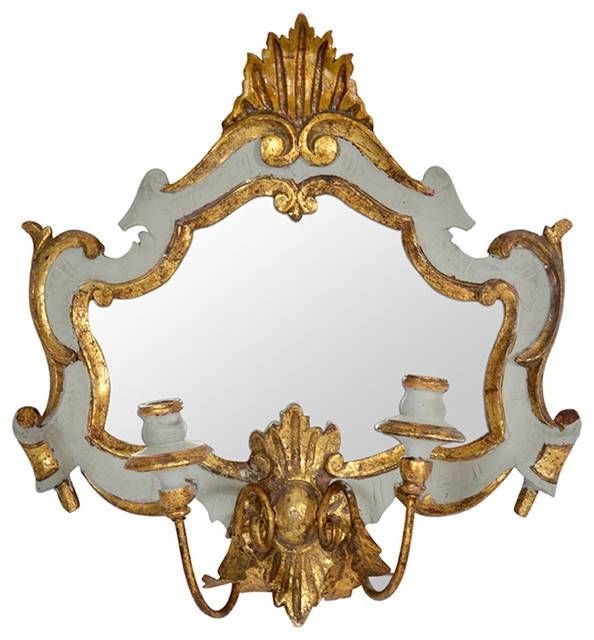 Consigned Italian Rococo Gilt And Gray Wood Wall Mirror ,girandole With Regard To Rococo Wall Mirrors (View 7 of 20)