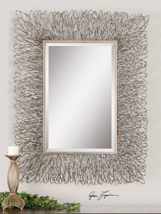 Contemporary Silver Wire Metal Wall Mirror Large 56” | Ebay In Rectangular Silver Mirrors (View 12 of 30)