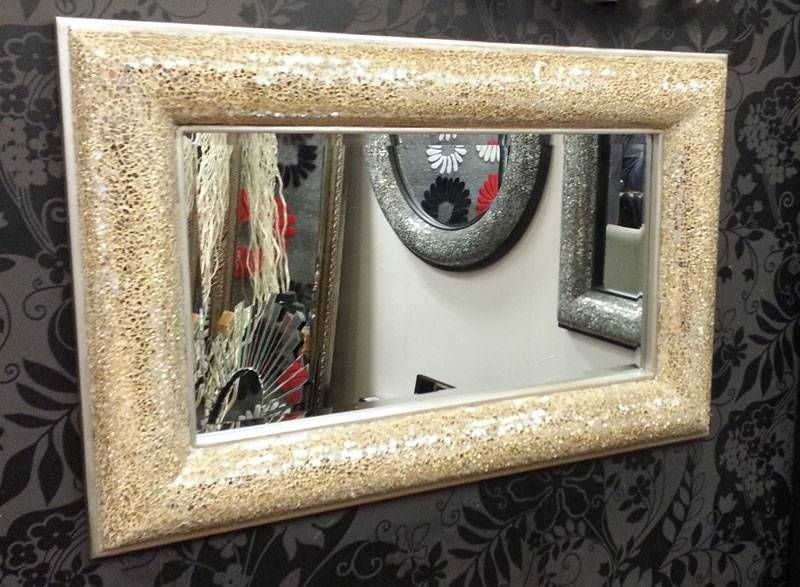 Crackle Design Mosaic Mirror Bow Design Frame 60x90cm Champagne Pertaining To Champagne Mirrors (Photo 11 of 20)
