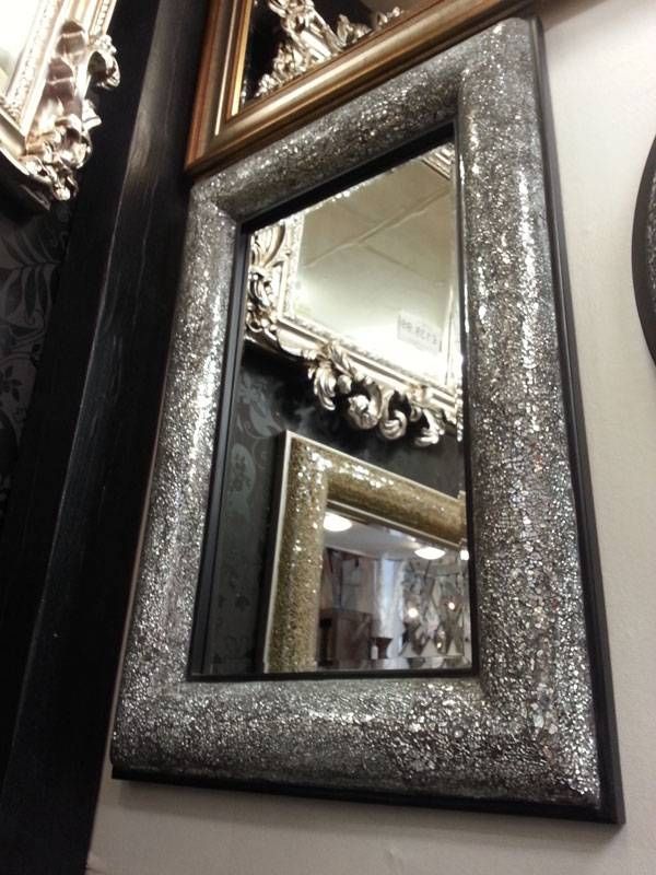 Crackle Mosaic Mirror Bow Design Frame 60x90cm Black/silver Regarding Black Mosaic Mirrors (View 13 of 30)