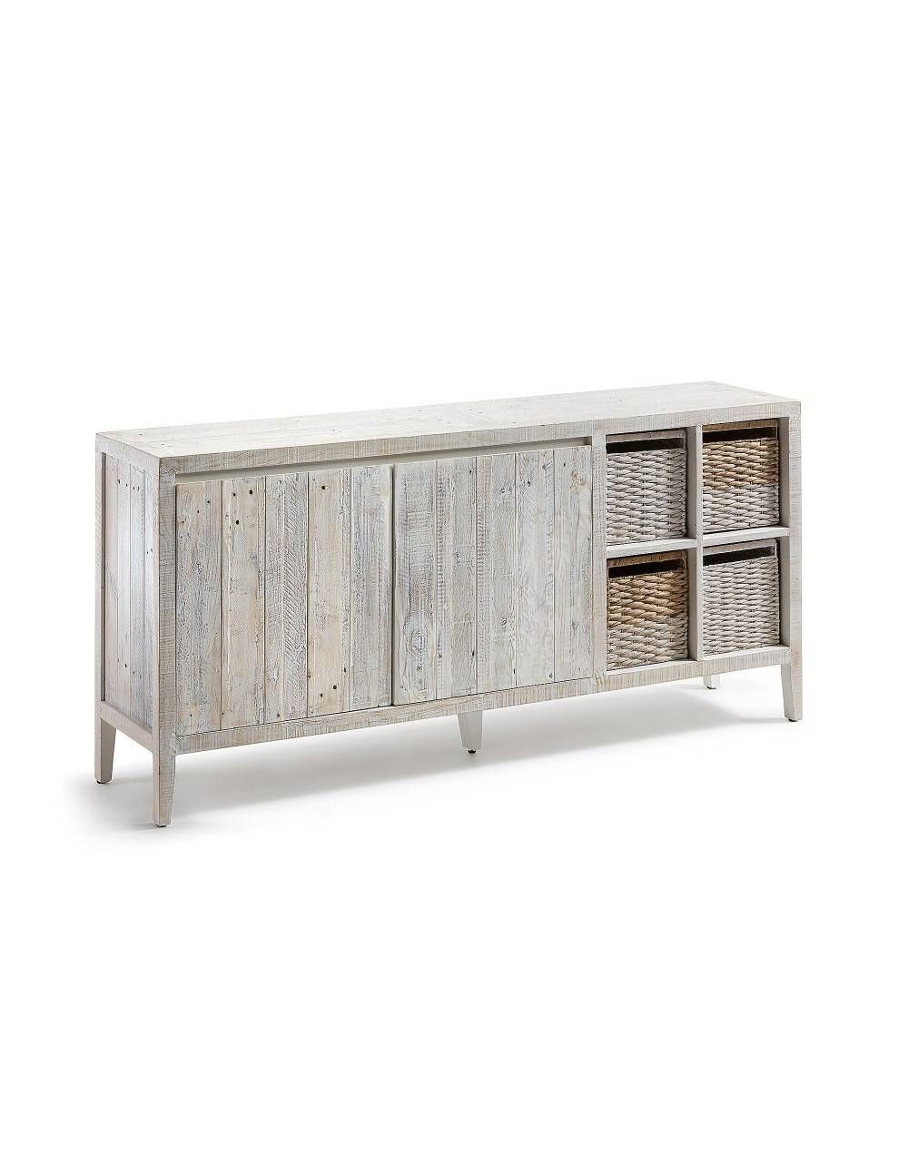 Credenza In Legno Di Pino Bianca For White Wood Sideboard (Photo 13 of 20)
