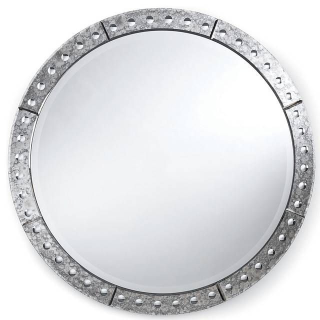 Crewe Hollywood Regency Antique Silver Round Mirror, 32 Pertaining To Antique Silver Mirrors (View 8 of 20)