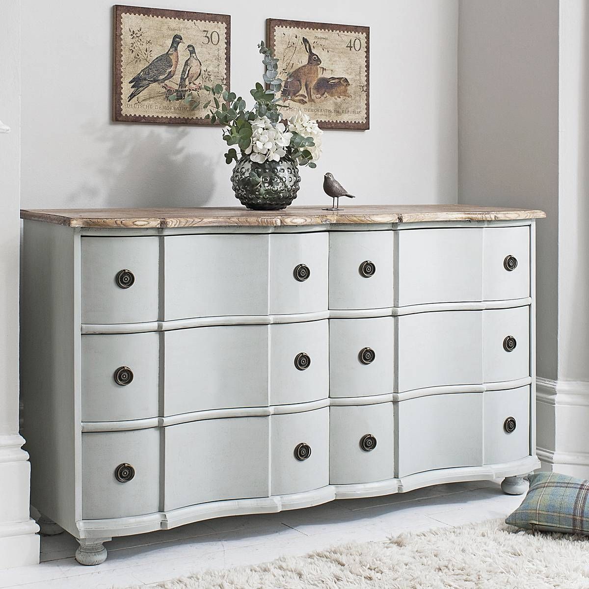 Curved Six Drawer Sideboard With Wooden Top – Primrose & Plum In Curved Sideboard (View 4 of 20)