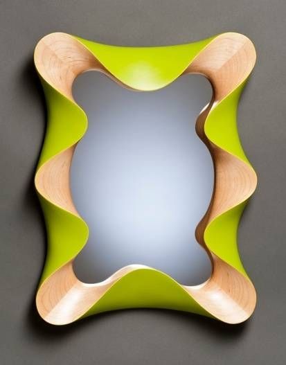 Custom Contemporary Wall Mirror In Carved Maple And Lime Green Regarding Retro Wall Mirrors (Photo 6 of 20)