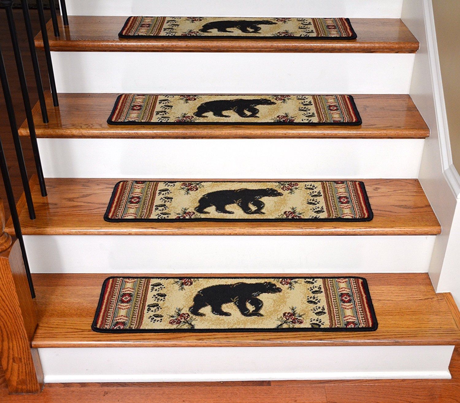 Dean Premium Carpet Stair Tread Rugs Black And Red Bear Cabin Pertaining To Premium Carpet Stair Treads (View 2 of 20)