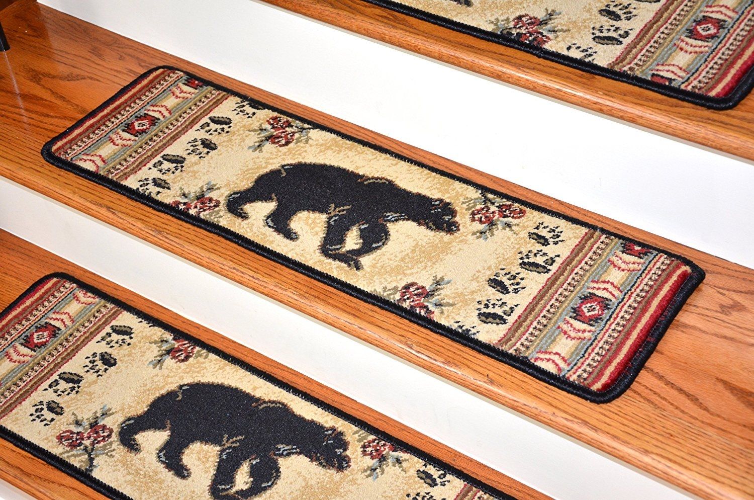 Dean Premium Carpet Stair Tread Rugs Black And Red Bear Cabin Within Premium Carpet Stair Treads (View 14 of 20)