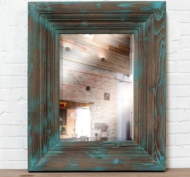 Distressed Wood Framed Mirror | Large Wood Framed Wall Mirror Pertaining To Blue Distressed Mirrors (Photo 1 of 30)