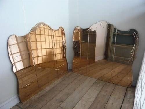 Elegant Matching Pair Of Large Art Deco Over Mantel Peach Mirrors Intended For Art Deco Large Mirrors (Photo 13 of 20)