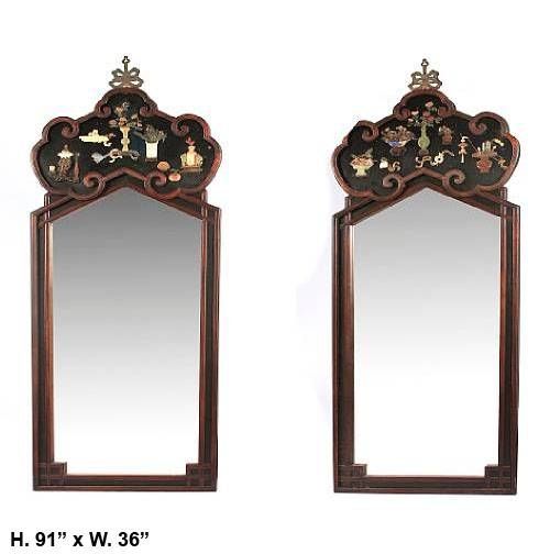 Exceptional Pair Antique Chinese Jade Cinnabar And Gemstone Inlaid With Regard To Chinese Mirrors (Photo 15 of 20)