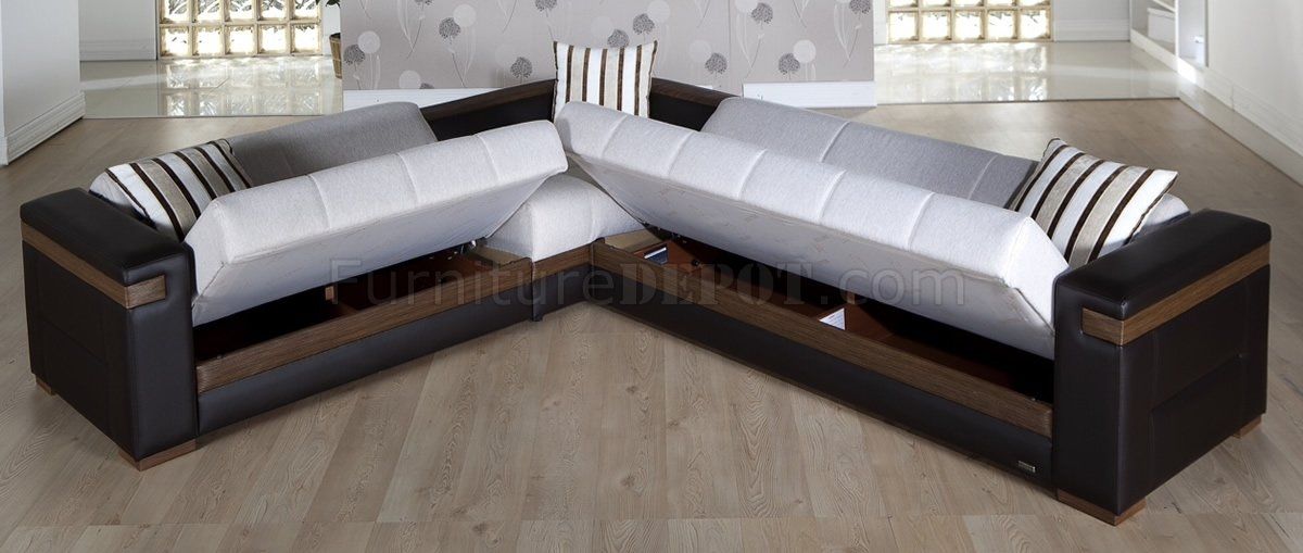 Fabric Dark Leatherette Convertible Sectional Sofa Bed Pertaining To Sectional Sofa Beds (Photo 4 of 15)