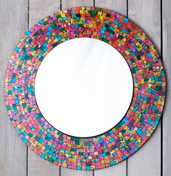 Fair Trade Round Rainbow Mosaic Mirror 60 Cm In Diameter With Regard To Round Mosaic Mirrors (View 3 of 30)