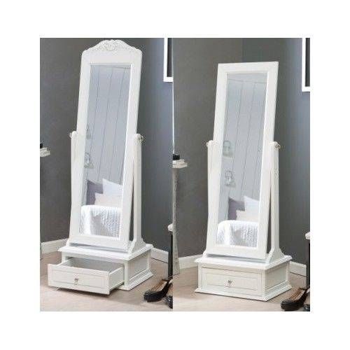 Floor Mirror Full Length Cheval Jewelry Bedroom White Frame For Free Standing Mirrors With Drawer (Photo 8 of 20)