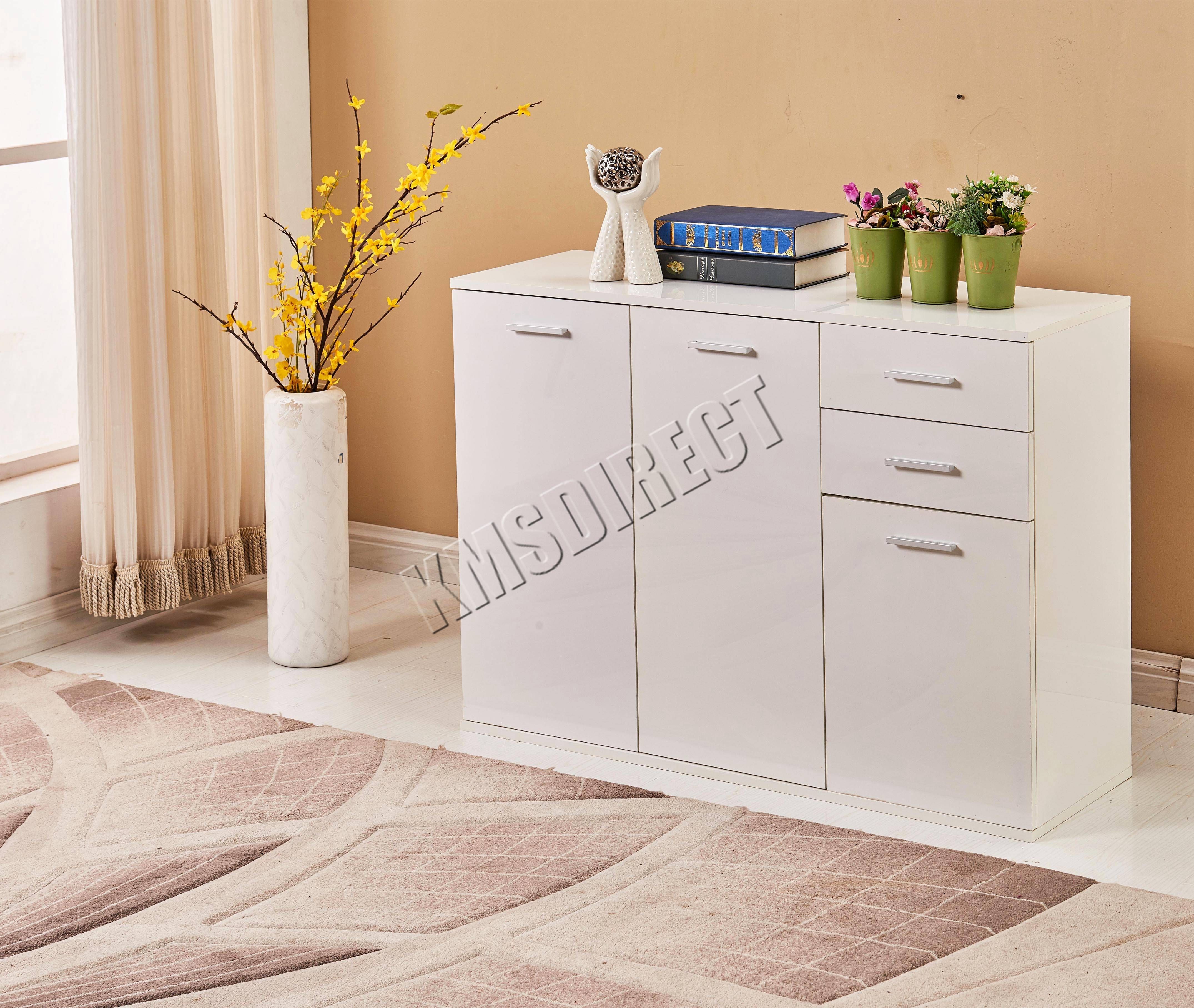 Foxhunter White High Gloss Cabinet Unit Sideboard 2 Drawers 2/3 Throughout High Gloss Sideboards (View 11 of 20)