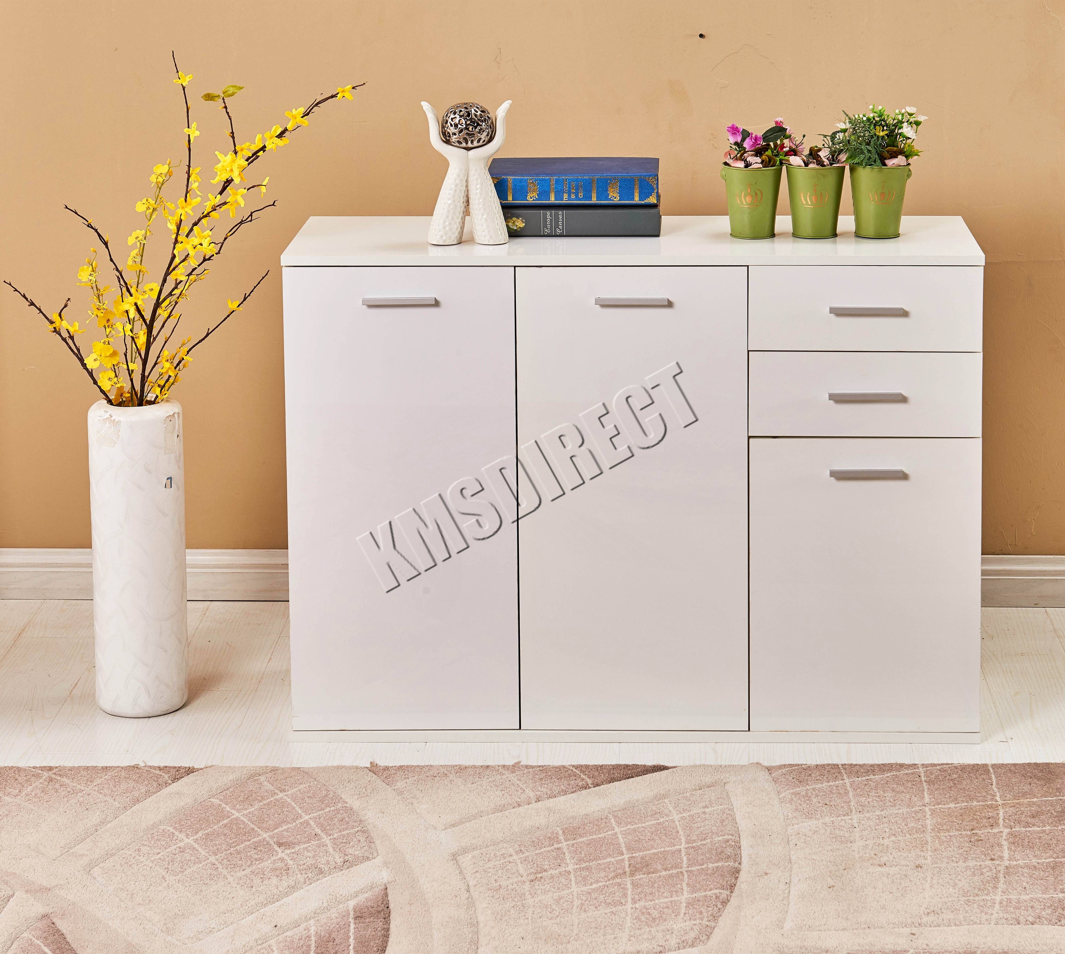Foxhunter White High Gloss Cabinet Unit Sideboard 2 Drawers 2/3 Throughout High Gloss Sideboards (Photo 2 of 20)