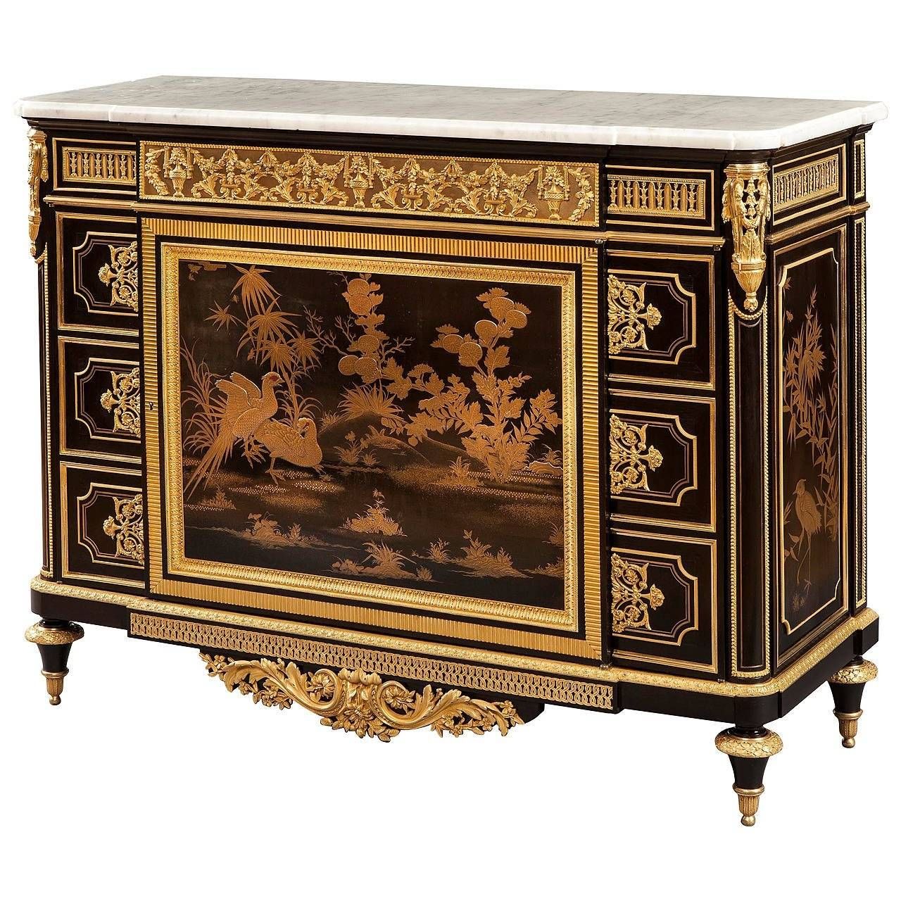 French 19th Century Japanese Black Lacquer Cabinet In The Pertaining To Chinoiserie Sideboard (View 12 of 20)