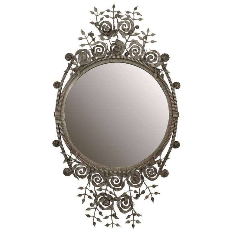 French Art Deco Style Wrought Iron Floral Wall Mirror For Sale At Intended For Art Deco Style Mirrors (Photo 9 of 20)