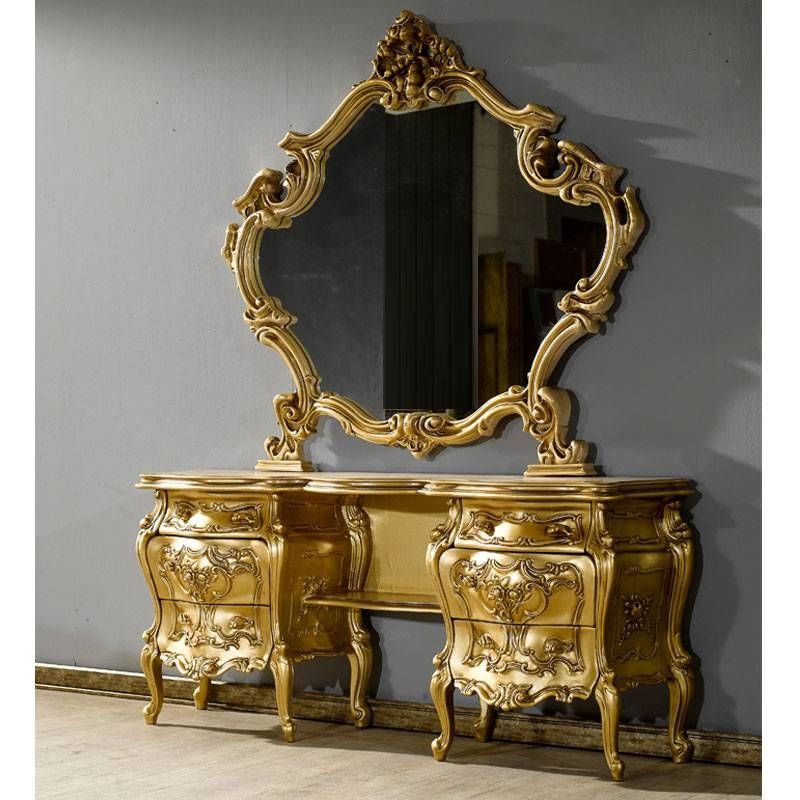 French Gold Dressing Table With Mirror | Indonesian French Regarding Gold Dressing Table Mirrors (View 3 of 30)