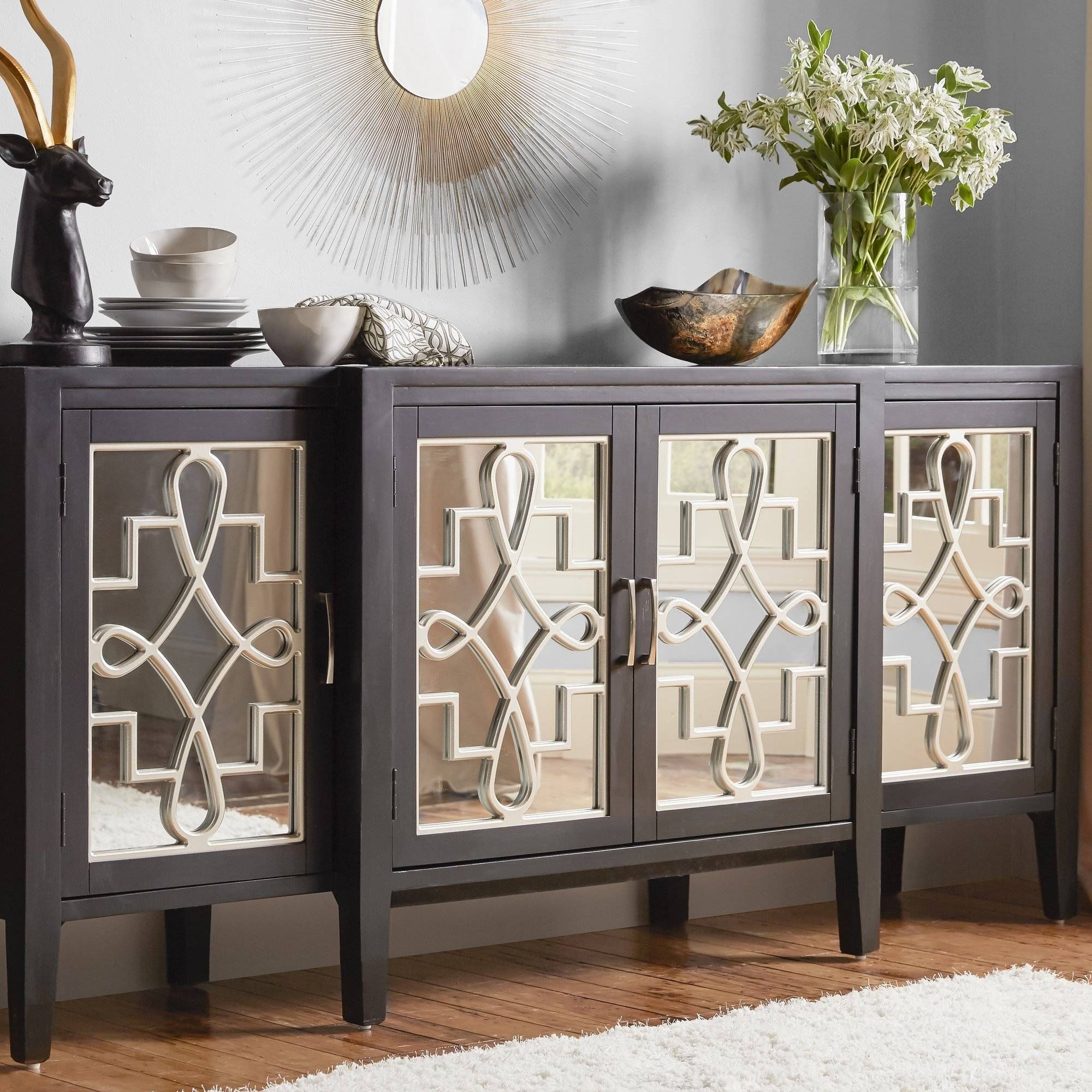 Furniture: Contemporary Version Of Distressed Sideboard Buffet With Small Mirrored Sideboard (Photo 10 of 20)