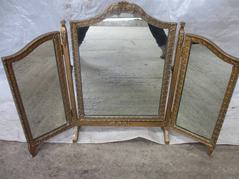 Gilt Ornate Moulded Triptych Folding Dressing Table Mirror In Ornate Dressing Table Mirrors (Photo 13 of 20)