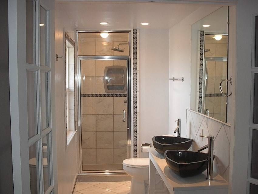 Glass Shower Cabin Partition Walls Mirror Without Frame Black In Wall Mirrors Without Frame (Photo 28 of 30)