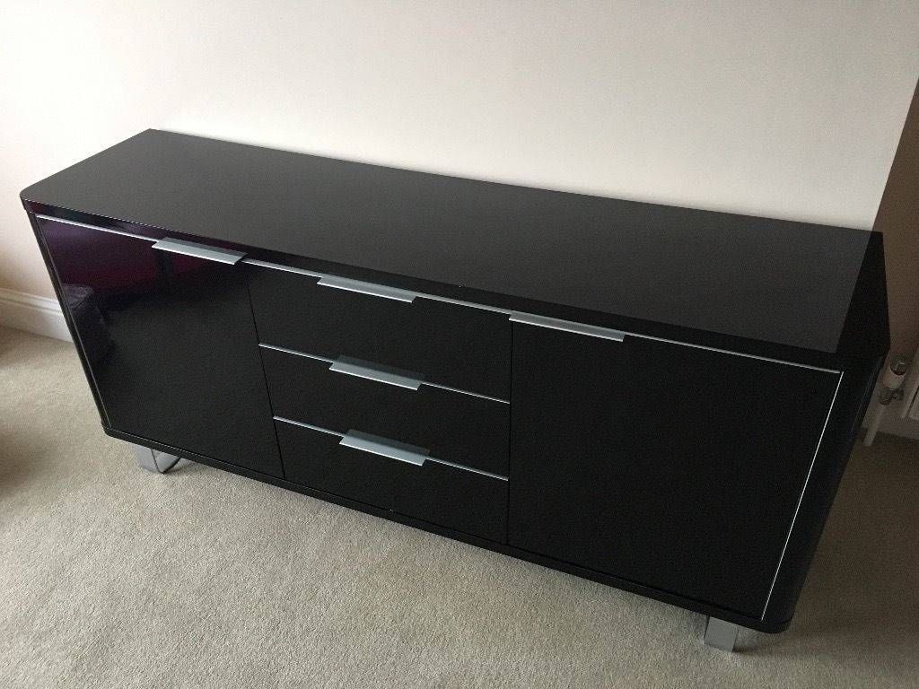 Gloss Black Sideboard With 3 Drawers And 2 Cupboards, Living Room Inside High Gloss Black Sideboard (Photo 13 of 20)