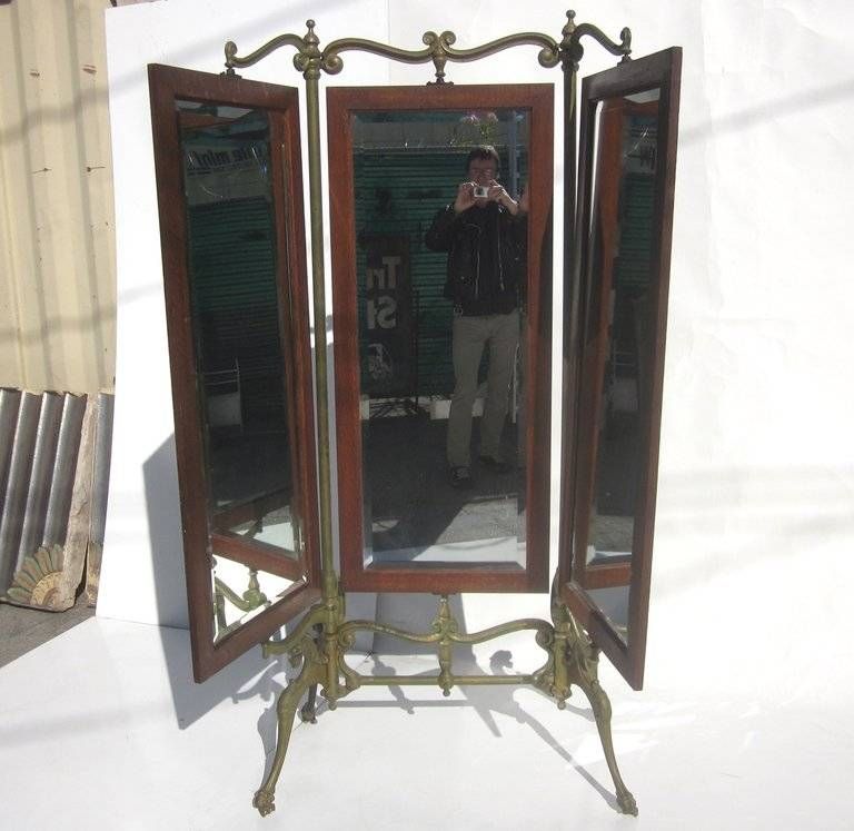 Gothic Iron And Oak Three Panel Standing Dressing Mirror For Sale With Regard To Standing Dressing Mirrors (Photo 15 of 30)